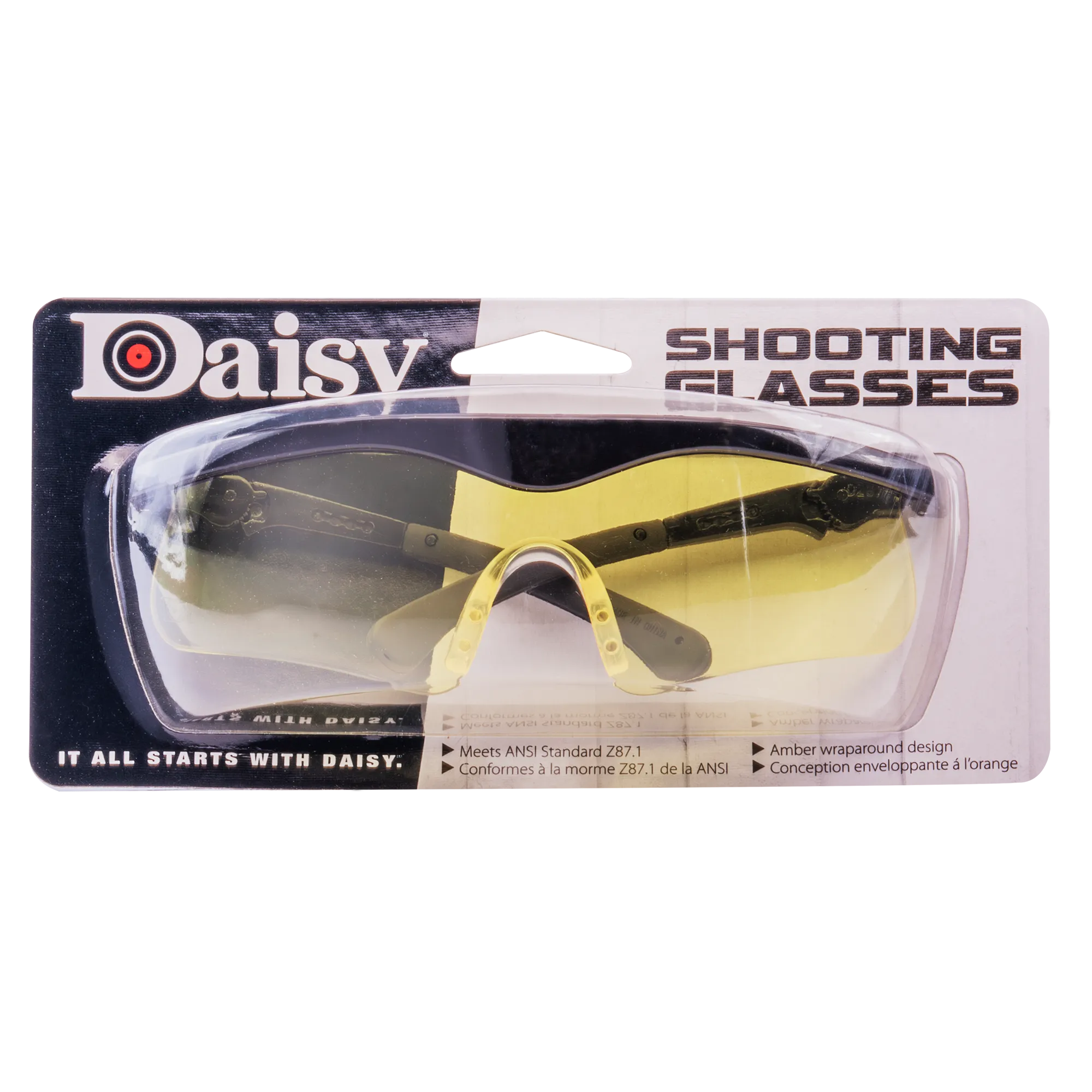 Front Packaging View of Daisy Shooting Safety Glasses (985845) highlighting comfortable adjustable fit and durability