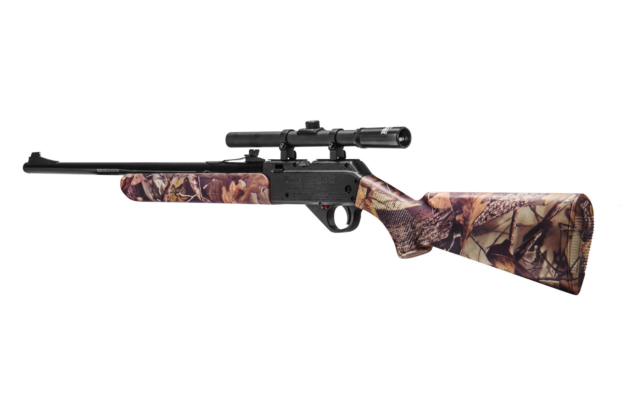 Far Left View of Daisy 2840 Camo Air rifle with scope 992840-001